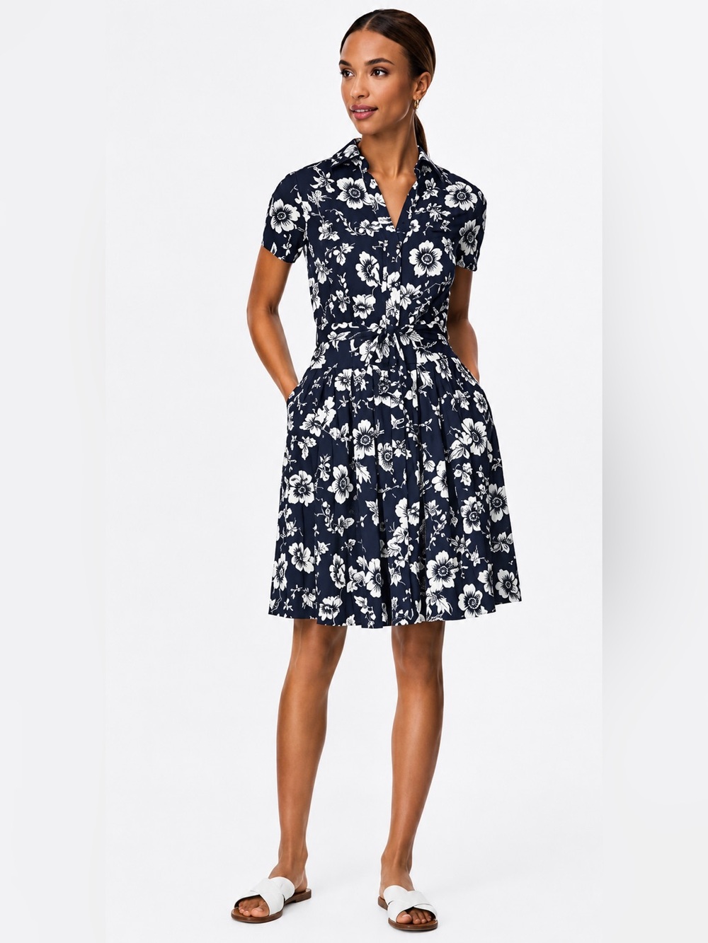Brooks Brothers Floral-Print Cotton Sateen short sleeve Shirt Dress size 6
